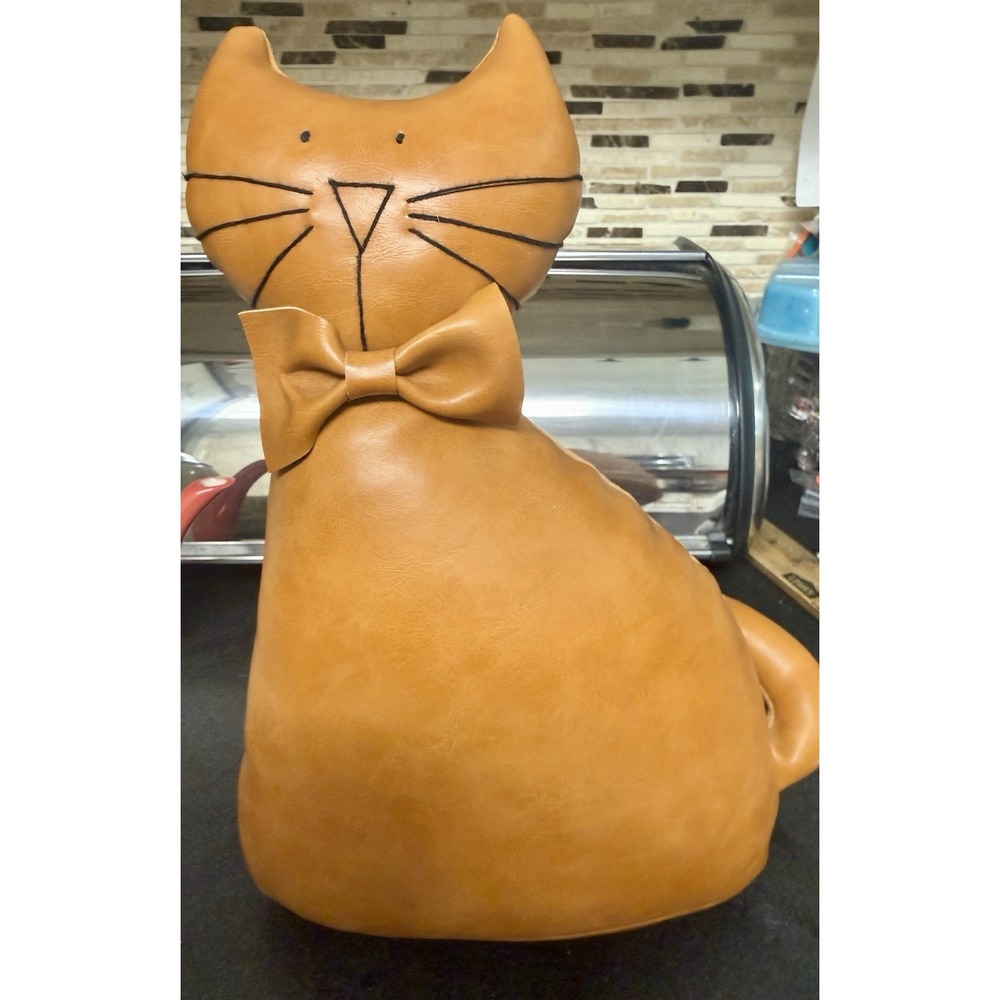 Taylor & Olive Faux Leather Cat Door Stop Weighted Home Decor 11" Brown Discont.